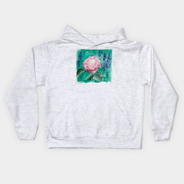 watercolor rose Kids Hoodie by svenj-creates